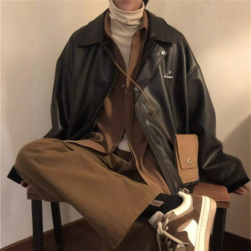 Trendy Cool Leather Jacket A Slim-fit Streetwear Coat