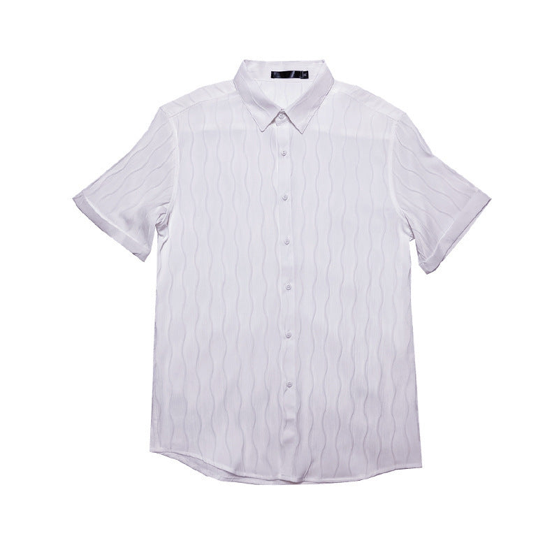 Summer Mens Slim-fit Short-sleeve Shirt With A Wave Pattern