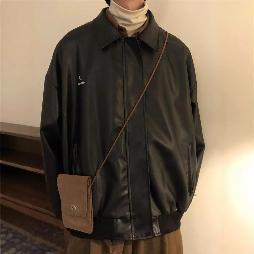 Trendy Cool Leather Jacket A Slim-fit Streetwear Coat