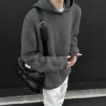 Laid-back Hooded Sweater For Men A Loose Casual Knit Top