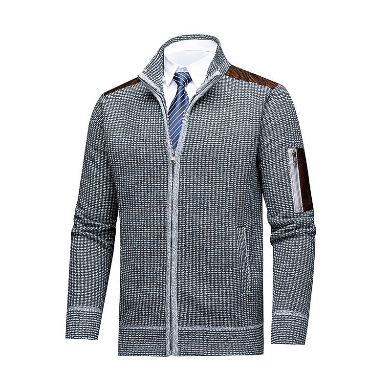 Turtleneck Knitted Cardigan With Fleece Lining For Extra Warmth